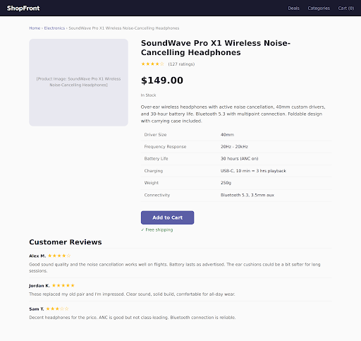 Screenshot of the mock storefront used in the experiment